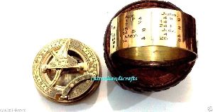 Rare Solid Brass Military Prismatic Sundial Calender Compass W/ Leather Box