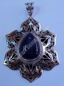 Artisan Crafted Sterling Lapis Lotus Pendant