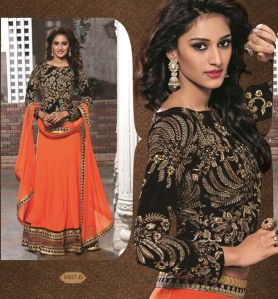 Orange Embroidered Georgette Semi Stitched Designer Lehenga Choli With Blouse