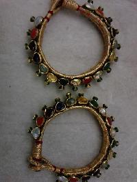 Gold Kundan Navratna Bracelet Pair