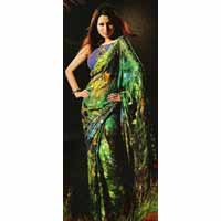 Peacock Green Brasso Saree with Blouse