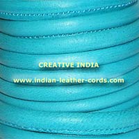 Coloured Round Leather Plain Stitched Naapa Leather Cords   252 TURQUOISE