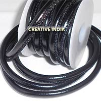 Round Leather Cords - Stitched   C016 Black Glossy