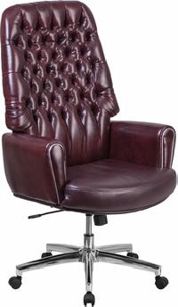 Traditional Tufted Burgundy Swivel Chair