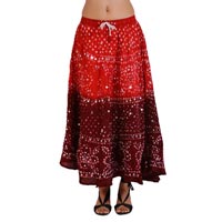 Ethnic Multi Color Bandhej Long Skirt Cotton with Sequins Work