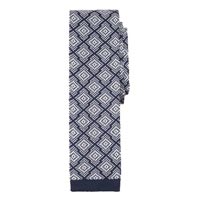 Navy White Silk Tie Flat Knit Diamond Check Pattern