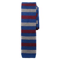 Ribbed Silk Knit Tie Blue Silver Burgundy Stripe