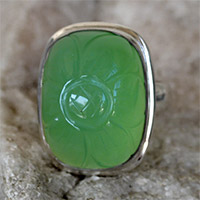11.3 Gm Green Chalcedony with Carved Gem Stone 925 Sterling Original Silver Ring