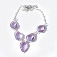 Pink Amethyst Cut Gemstone 925 Sterling Silve Necklace