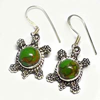 Green Copper Turquoise Gem Stone Sterling Silver Earring
