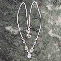 Natural Rainbow Moonstone Gemstone 925 Sterling Silver Necklace