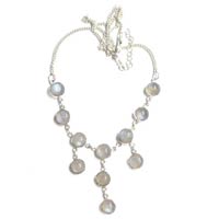 Rainbow Moonstone Gem Stone 925 Sterling Silver Necklace