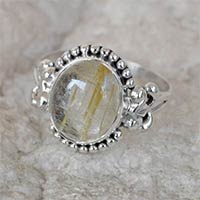 Ring Jewelry Golden Rutile Gemstone 925 Sterling Original Silver Ring