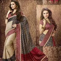 Designer Beige and Black Red Art Silk Party wear saree