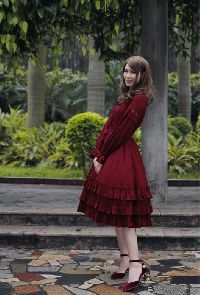 Aurora cotton jacquard fine pleated lace long - sleeved OP