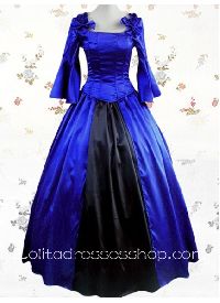 Deep Blue Satin Square Long Sleeves Empire Classic Lolita Dress
