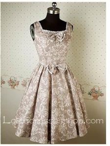 Grey Square Neckline Floral Print Sleeveless Retro Lolita Dresses