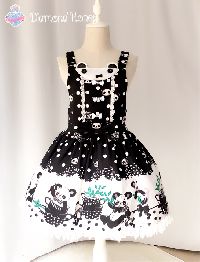 Lolita Cute Black White Chinese Style Strap Skirt Dress