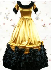 Satin Scoop Short Sleeves Floor-length Ruffles Bows Lolita Dress