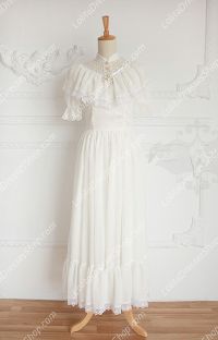 Vintage Palace White Lace Long Doll Collar Short Sleeves Fashion dress