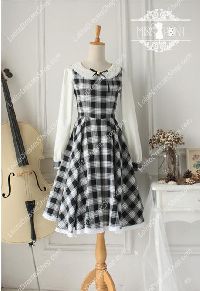 White Black Round Neck Long Sleeves Lattice Fashion Lolita Dress