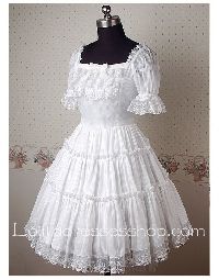 White Chiffon Square-collar Short Sleeve Classic Lolita Dress