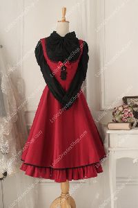 Wine Red Cotton Round Neck Sleeveless Breast Care Lolita Classic Dress