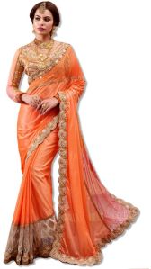 Coral Georgette Embroidered Sari