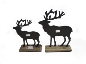 Iron Reindeer W/wood Base For Table