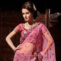 Velvety Pink Wedding Saree with Heavy Embroidery