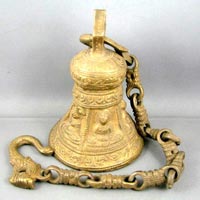 Brass Buddha Engraved Hanging Bell with Chain
