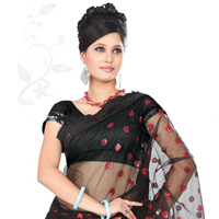 Black Net Saree with Unstitched Blouse