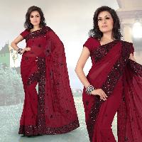 Brick Red Faux Georgette Saree with Unstitched Blouse