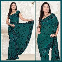 Deep Teal Blue Faux Georgette Saree with Unstitched Blouse (132)