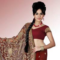 Maroon Net Saree with Unstitched Blouse