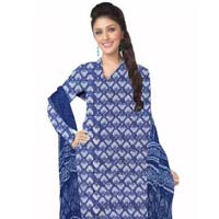 KCSK133 - Dabu Print Salwar Kameez / Cotton Churidar Materials with Chiffon Dupatta - Blue