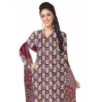 KCSK140 - Napthol Printed Salwar Kameez / Cotton Churidar Materials with Chiffon Dupatta - Maroon