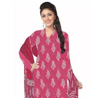 KCSK142 - Napthol Print Salwar Kameez / Cotton Churidar Materials with Chiffon Dupatta - Red