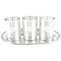 Gsm Silver Plated Amrapali Glass Set with Oval Tray 4 Pcs. ( 17cmx26cmx10cm)