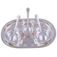 Gsm Silver Plated Manchurian Bowl Set with Oval Tray 7 Pcs. ( 17cmx26cmx4cm)