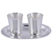 Gsm Silver Plated Mayuri Glass Set with Oval Tray 3 Pcs. ( 17cmx21cmx8cm)
