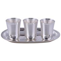 Gsm Silver Plated Mayuri Glass Set with Oval Tray 4 Pcs. ( 17cmx26cmx8cm)
