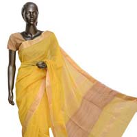 Lemon Yellow Jute & Zari Maheshwari Silk Saree (Design No. S0007)