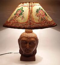 Terracotta Lamp with Hand painted leather Shade