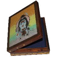 Handicrafted Wooden Box Made of Natuaral Gemstonee Painting of Lord Shiva - A4382