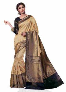 Black Colour Kanchipuram Spun Silk Woven Saree