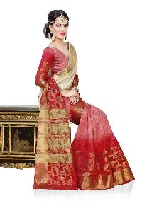 Beige and Red Colour Art Silk Woven Saree