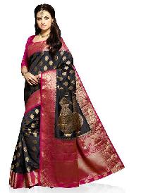 Meghdoot Black and Pink Colour Woven Art Silk Saree