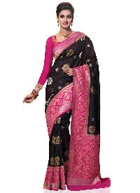 Meghdoot Black and Pink Kanchipuram Spun Silk Woven Saree