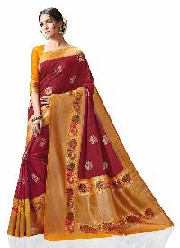 Maroon Kanchipuram Spun Silk Woven Saree